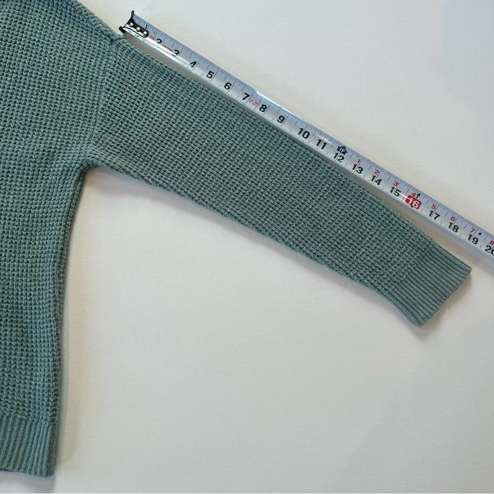 aerie Sage Waffleknit Sweater Green Hooded Sweatshirt Pockets Size Small - Picture 9 of 14